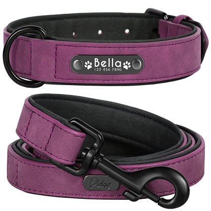 Custom Leather Dog Collar &amp; Leash Set - Personalized Durable Pet Collars for Small, Medium, &amp; Large Dogs