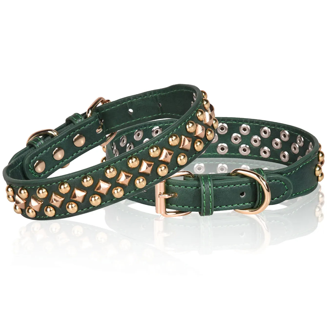 Rivet Leather Dog Collar – Retro Golden Rivet Adjustable Collar for Small, Medium &amp; Large Dogs