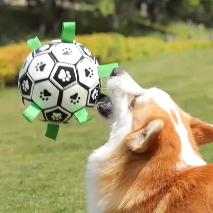 Durable Football Design Dog Chew Toy | Interactive Training &amp; Teeth Cleaning Ball with Straps