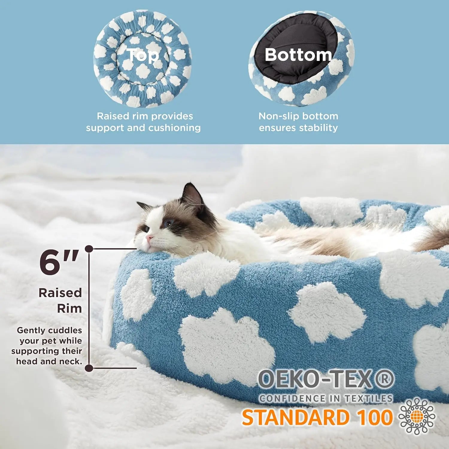 Luxury Plush Soft Non-Slip Pet Bed – Round, Cute Pattern | Removable &amp; Washable Cat and Dog Bed Large and Small Beds