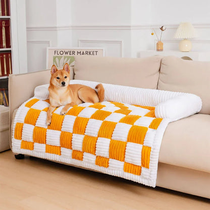 Luxury Plush Dog Bed Couch Cover for Large Dogs &amp; Cats - Warm Nest Bed with Cushion &amp; Long Blanket