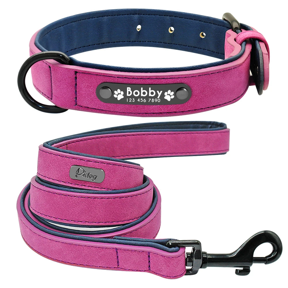 Custom Leather Dog Collar &amp; Leash Set - Personalized Durable Pet Collars for Small, Medium, &amp; Large Dogs