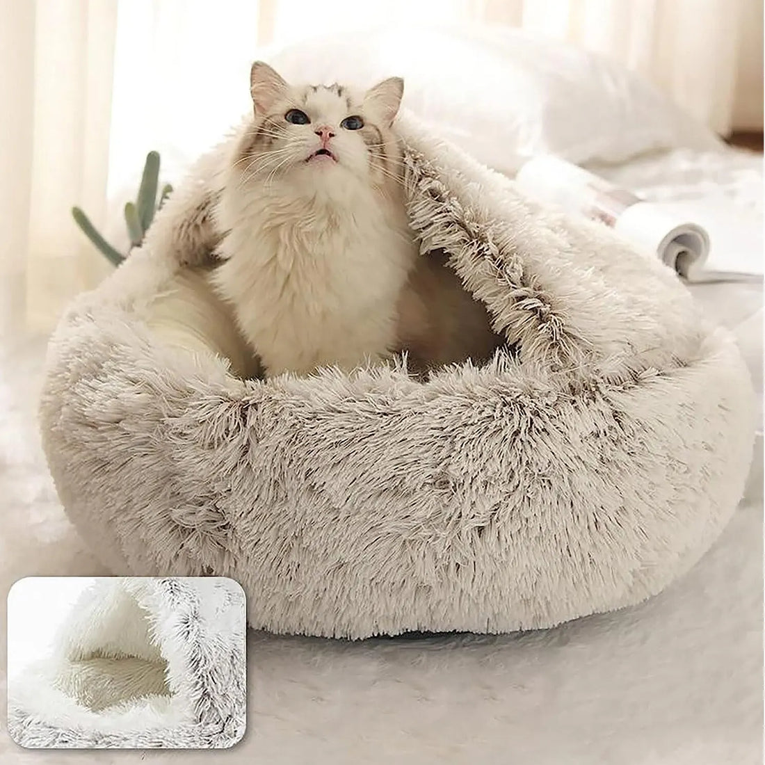 Plush Self-Warming Half-Moon Pet Bed - Cozy Gift for Cats, Dogs &amp; Pet Lovers