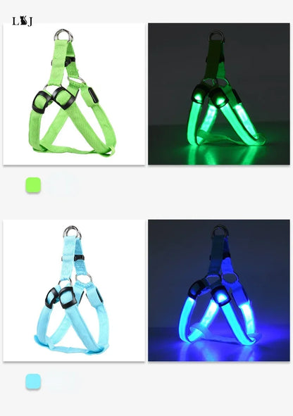 LED Luminous Dog Harness – USB Rechargeable Glowing Night Safety Harness for Medium &amp; Large Dogs