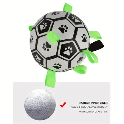 Durable Football Design Dog Chew Toy | Interactive Training &amp; Teeth Cleaning Ball with Straps