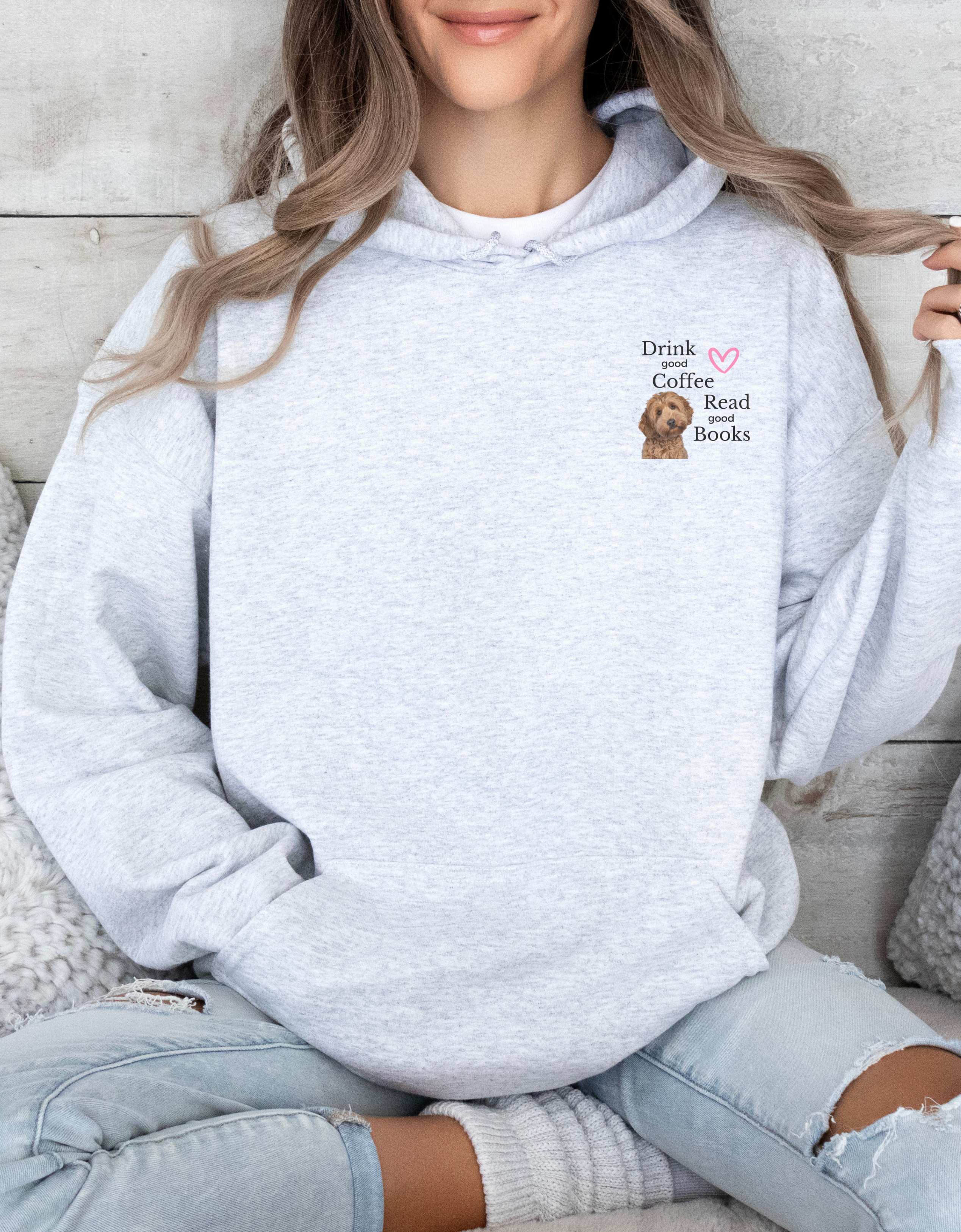 Drink Good Coffee, Read Good Books, Doodle Lover Hoodie – Comfy Oversized Sweatshirt