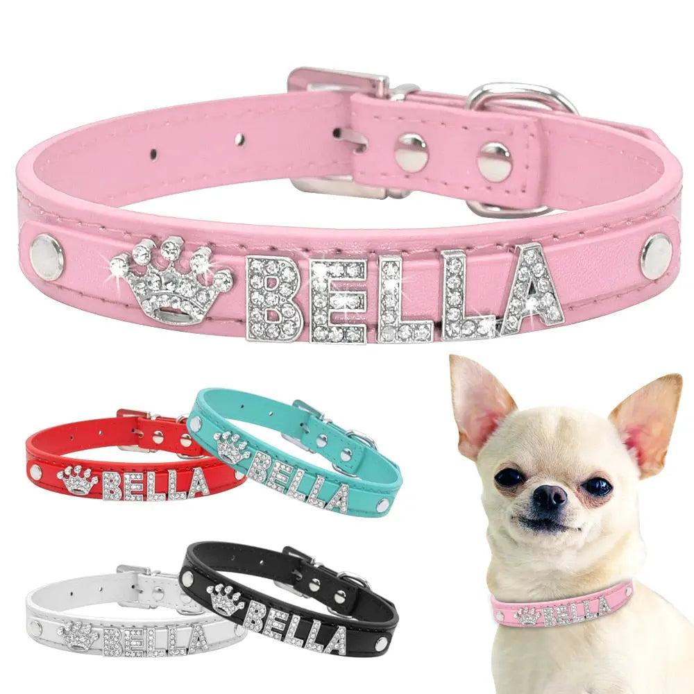 Custom Rhinestone Dog Collars-- Personalized Small Dogs Chihuahua puppy collar Custom Necklace Free Name Charms Pet Accessories My Magnolia Shop